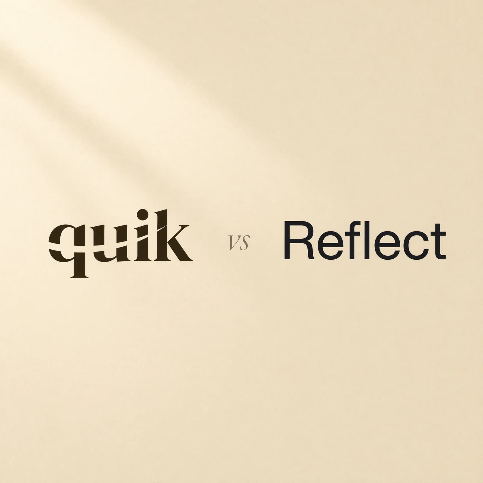 quik.md wordmark next to the Reflect wordmark with a small italic vs between them, on warm cream paper